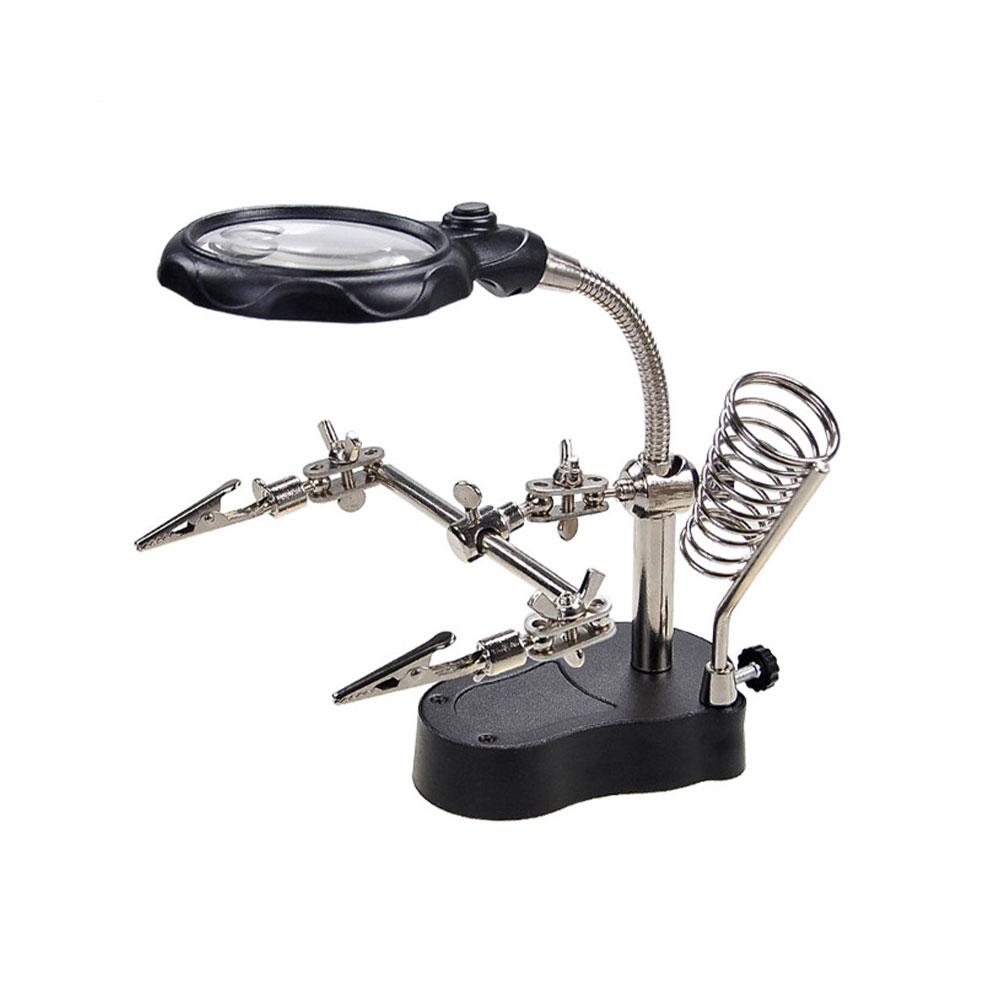 

Soldering Iron Station Stand With Welding Magnifying Glass Clip Clamp Third Hand Helping Desktop Magnifier Soldering Repair Tool білий