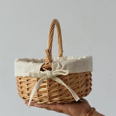 Blumenkorb mit Griff und Stofffutter, handgewebt, hohe Tragkraft, Picknickkorb mit großer Kapazität, Gemüse-Aufbewahrungsbehälter