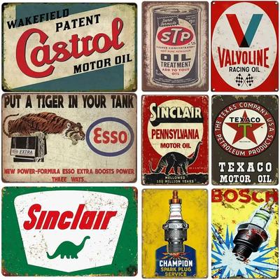 Plaques Métalliques Vintage Boîtes en Fer Blanc Décor Mural Huile Moteur à Gaz Affiches Peinture sur Fer Rétro pour Cave d'Homme Café Maison Club de Jardin Bar
