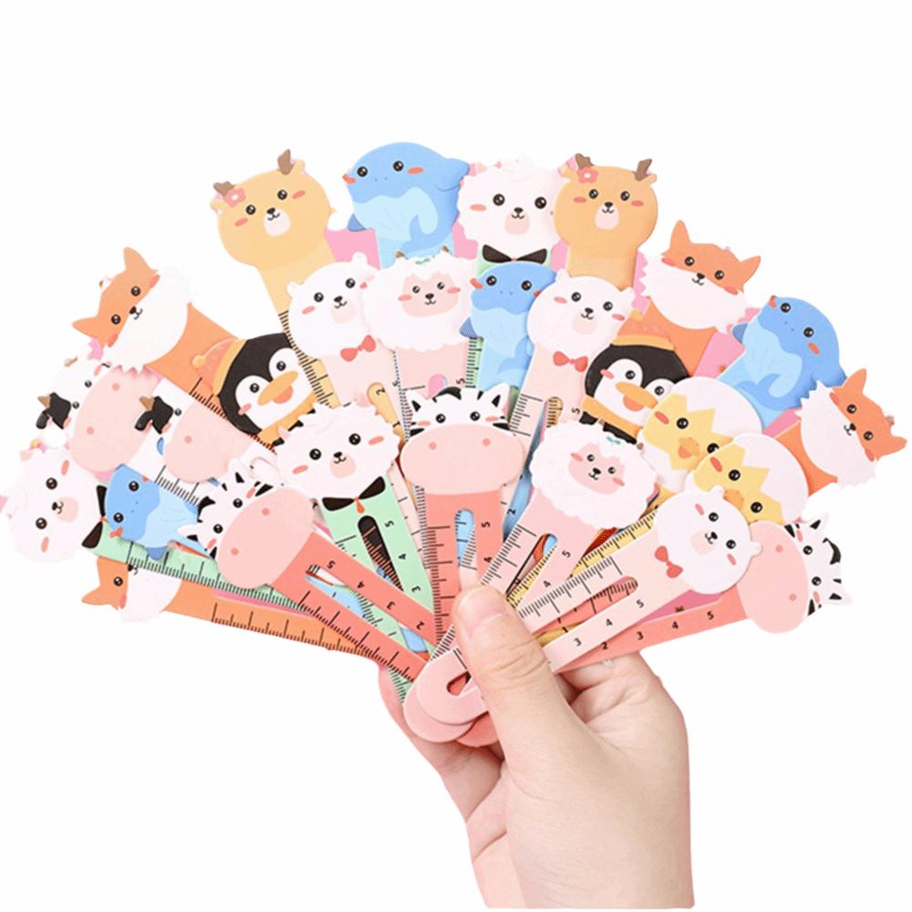 

50pcs Creative Cartoon Animal Bookmarks Card Mixed Pattern Paper Book Clip Dual-use Stationery Ruler Bookmarks Student Supplies
