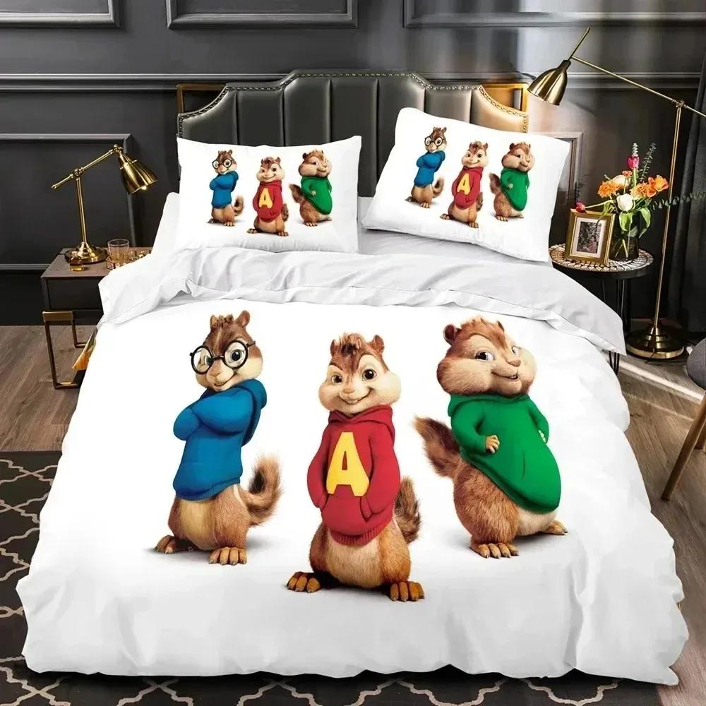 Cartoon Streifenhörnchen Alvin 3D NEU Bettbezug Kissenbezug Bettwäsche-Set Erwachsener Junge Mädchen Schlafzimmer Dekoration Kinder Einzel Doppel Groß