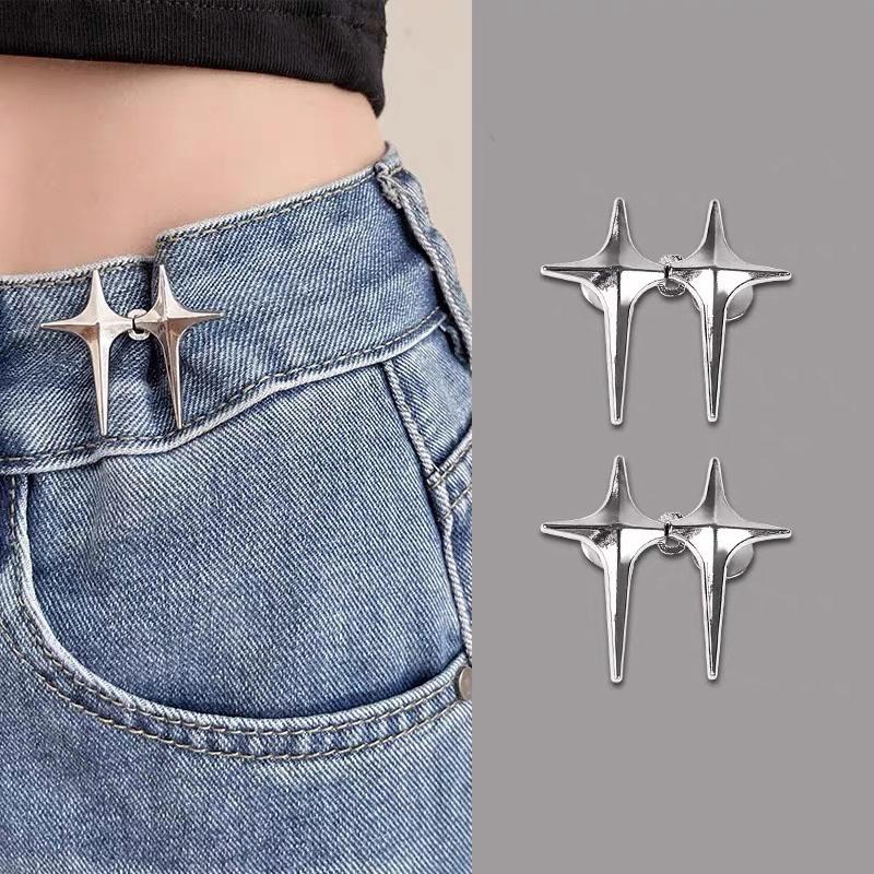 2Piece Jeans Waist Tightener Adjuster Kit, Effortless No Sew Tightening, Silver Adjustable Buttons Fit On Loose Jeans & Pants
