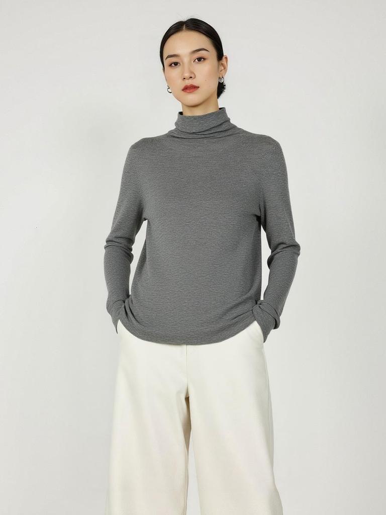 Early Autumn Cashmere & Mulberry Silk High-Neck Slim Fit Knitted Sweater for Women