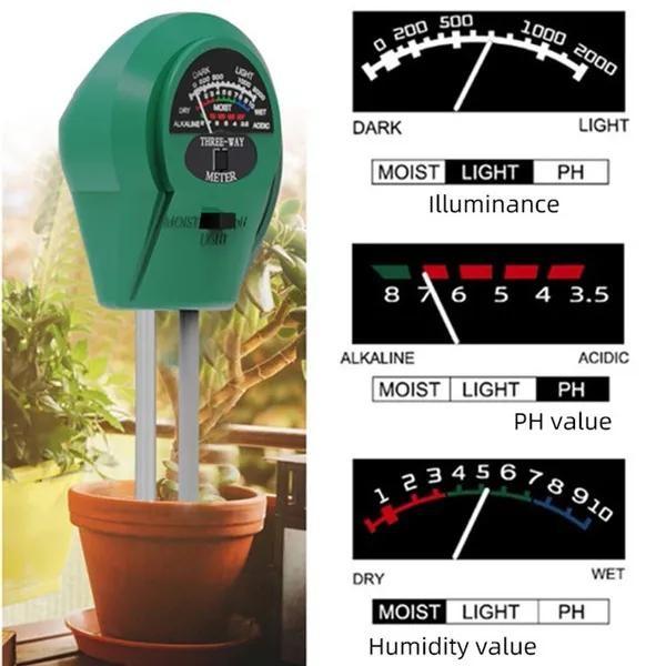 Contor PH-ului solului 3 în 1 Monitor de umiditate Tester de temperatură pentru lumina soarelui pentru plante de grădinărit agricultura 1buc