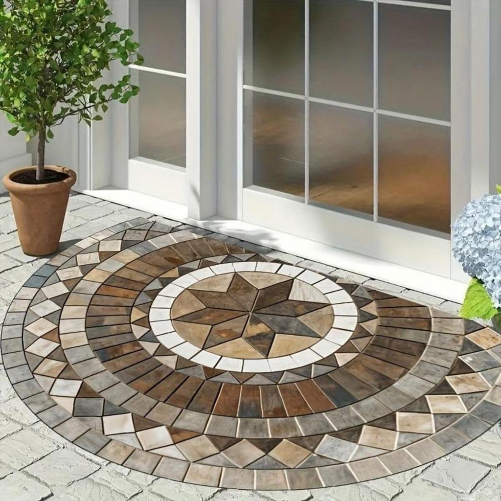 Half Round, Stone Patterned Floor Mat, Thick, Soft, Suede, Suitable for Porch and Living Room Decoration, Machine Washable, Anti Slip, Wear-resistant