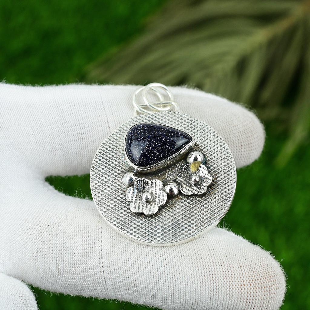 Natürlicher Blauer Sonnenstein Edelstein Anhänger Lila 925 Sterling Silber Indischer Schmuck