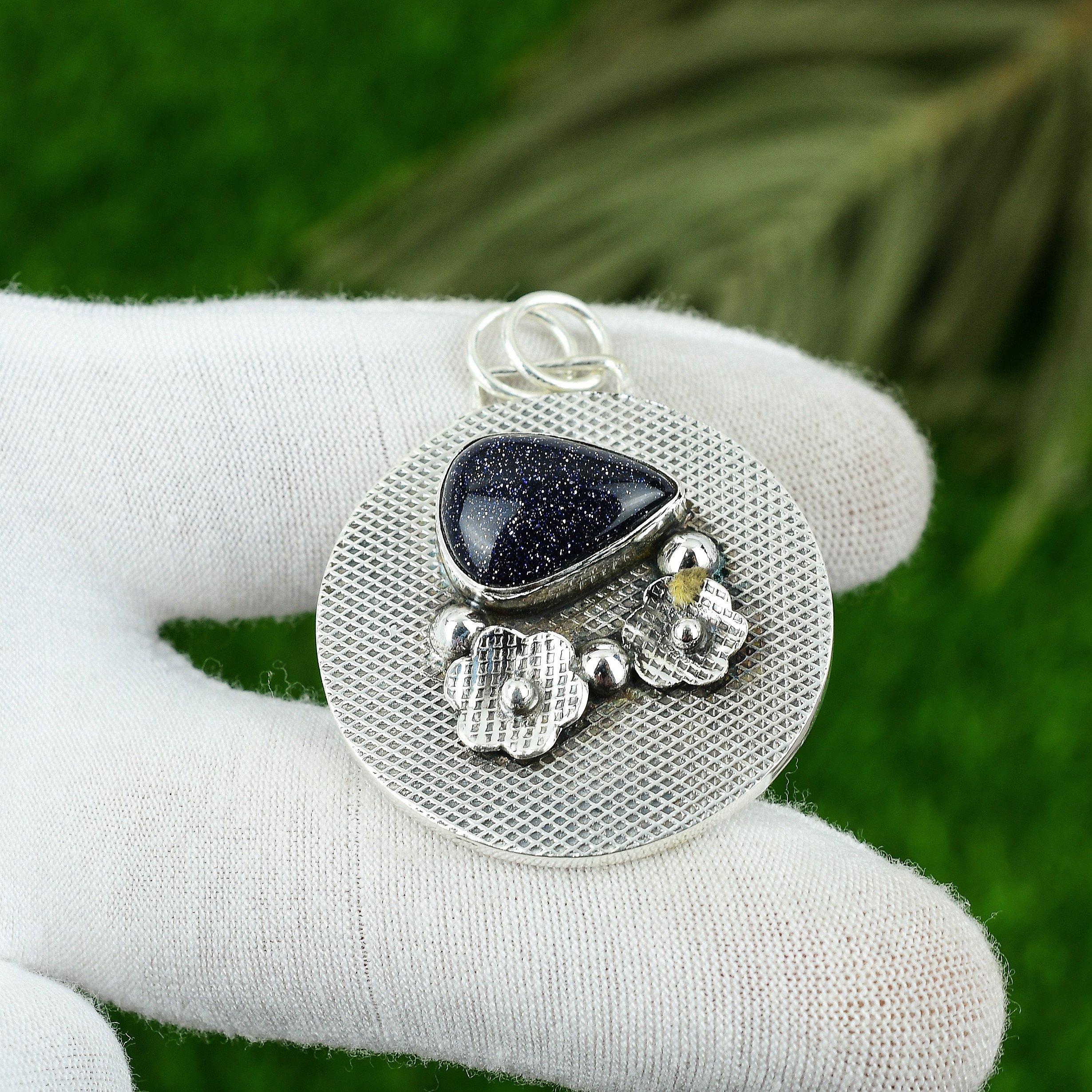 Natural Blue Sunstone Gemstone Pendant Purple 925 Sterling Silver Indian Jewelry