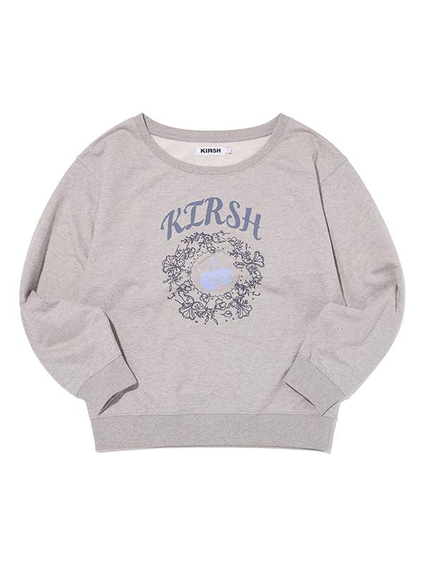 KIRSH Vintage Graphic Off-Shoulder Sweatshirt [Melange Gray]