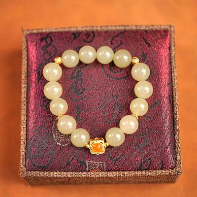 Hetian Jade & Crystal Nanhong Beaded Bracelet - Light Luxury Retro Women's Jewelry