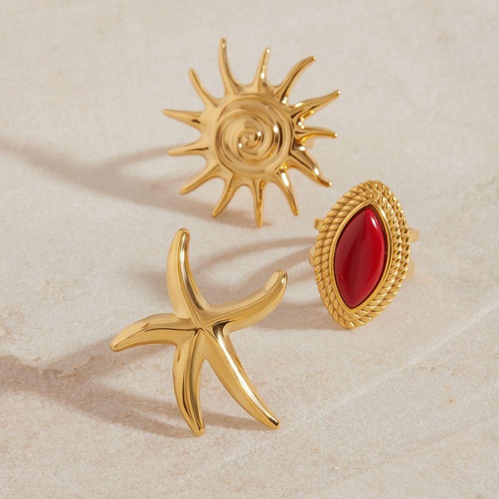 Stainless Steel Starfish Ring Gold Color Stainless Steel Jewelry Ocean Style Ring  Hand Jewelry