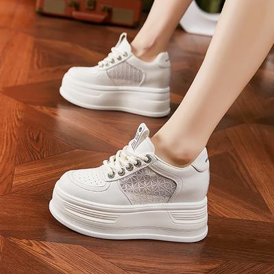 Platform witte schoenen dames 2025 nieuwe lente holle mesh casual schoenen veelzijdig kleine binnenhoogteverhoging damesschoenen