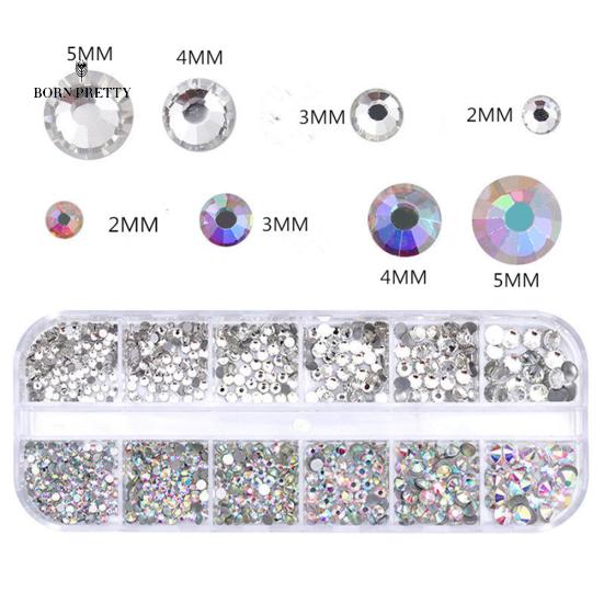 12 Grids Glitter Nails Ornaments Transparent Flat Rhinestone Mixed Shiny Jewelry Manicure Decor