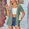 Dámské topy jednobarevné dutý krátký rukáv volný ležérní bunda kapsa cardigan