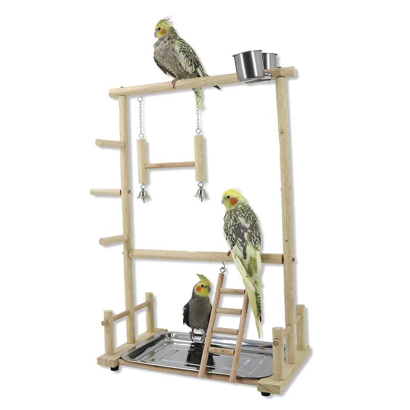 Wooden Bird Swing Toy Birds Parrot Training Perch Stand Playground Climbing Ladder Swing Toys With Bells Bird Supplies Bird Toys