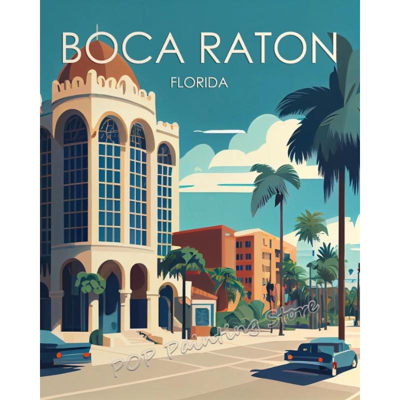 Florida Retro Travel Canvas Print Wall Art Miami Jacksonville Multi-City Vintage Poster Set Minimalist Home Decor Souvenir Gift