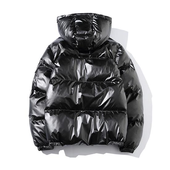 Winter Men Jacket Bright Surface Solid Color Hooded Cotton Padded Windproof Hoodie Streetwear