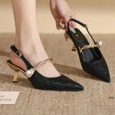 Nuove Scarpe Estive alla Moda con Punta, Perle, Sandali Sexy da Donna con Tacco Alto, Scarpe da Donna da Banchetto