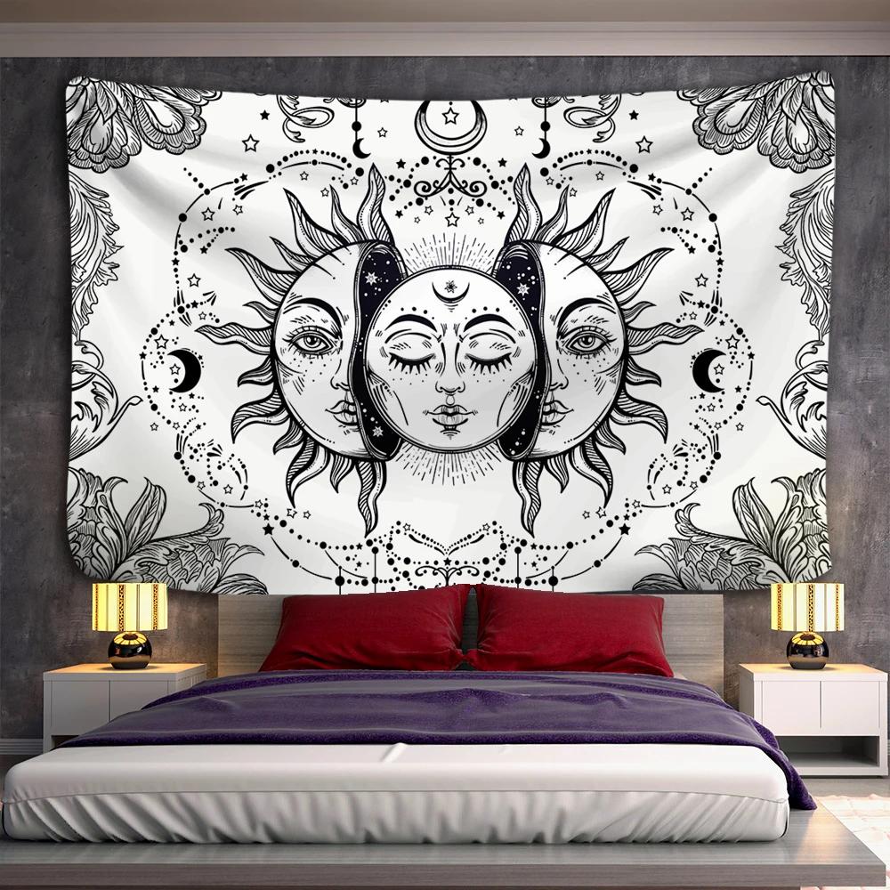 VIKAMA Black and White Sun and Moon Tapestry Mysterious Mandala Wall Hanging Meditation Room psychedelic Witchcraft Decoration 74x94cm(29x37in)