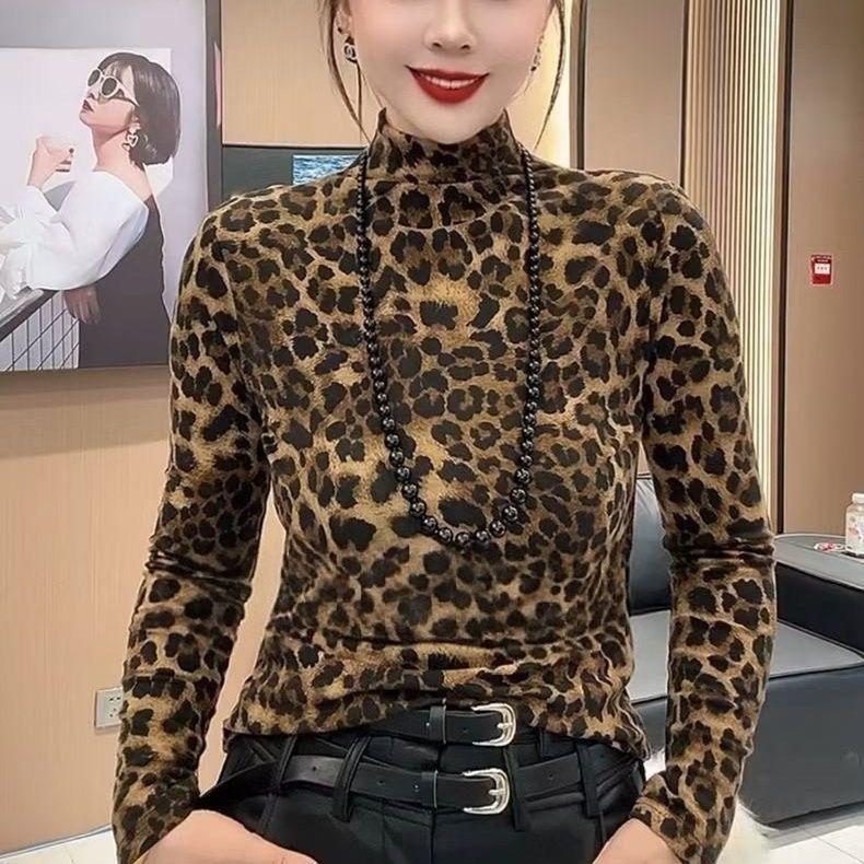 

Leopard Print Tummy-Concealing Long Sleeve Top for Middle-Aged and Elderly Moms M леопардовий/коричневий