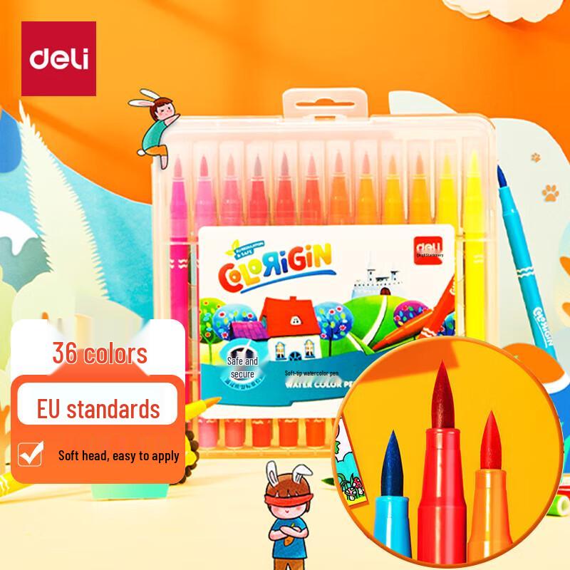 Deli 36-Color Soft-Tip Watercolor Pen Set