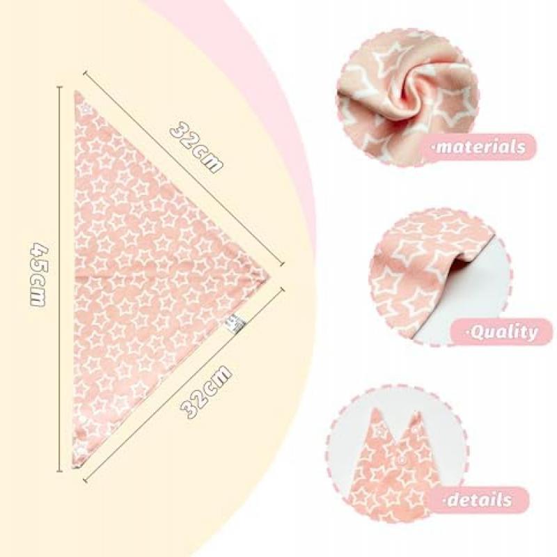 Baby Bandana Bibs 5-Pack, 100% Cotton Muslin Drool Bibs, Teething & Feeding Bibs for Infants, Pink & White