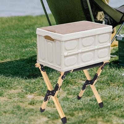 Folding Cooler Stand Ice Box Bucket Support Rack Wood Frame AntiSlip Camping Storage