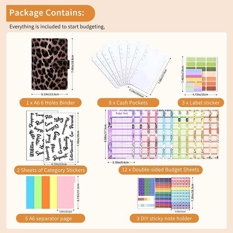 A6 Pu Leather Budget Binder Notebook Cash Envelopes System Set,With Binder Pockets For Money Budget Saving Bill Organizer