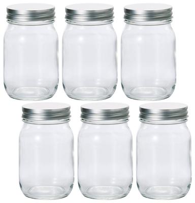 ADERIA Frasco de Armazenamento com Tampa Prateada 450 Conjunto de 6 Recipiente de Armazenamento Frasco de Vidro Recipiente Hermético Frasco de Condimento Grãos de Café Herméticos M6579
