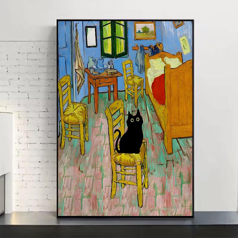 Van Gogh Black Cat Sunflowers Funny Art Matisse Monet Canvas Painting Posters And Prints Wall Pictures For Living Room Decor