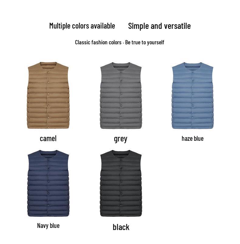Men's 90% Down Solid Color V-Neck/Round Neck Vest Plus Size Jacket