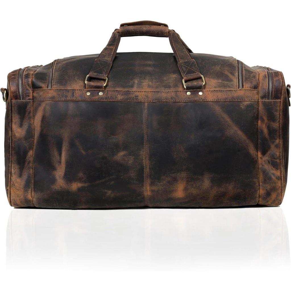 Large 24 inch duffel bags for men holdall leather travel Duffel bag overnight gym sports weekend Duffle bag (Dark Brown, 24" Large)