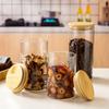 Mutfak Tahıl Saklama için Bambu Kapaklı Yuvarlak Şeffaf Hava Geçirmez Cam Kavanoz