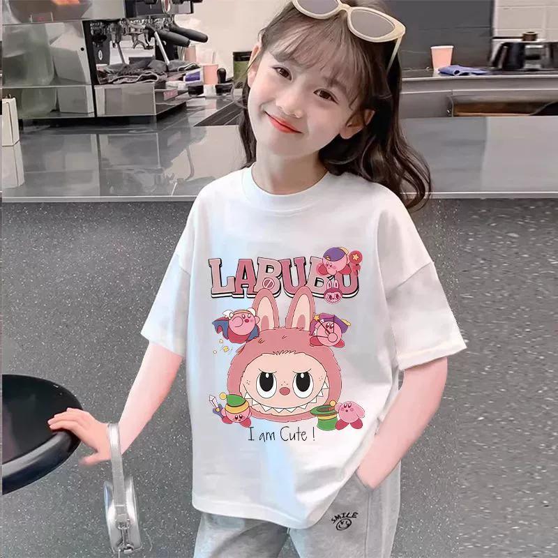 Camiseta Infantil Estampada Desenho Animado Elfo Monstro Labubu Verão Casual Feminina para Exterior Menina Manga Curta