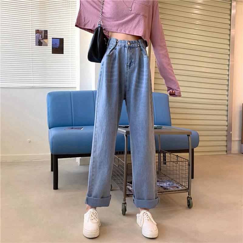 Women's White High Waist Slim Straight Wide Leg Jeans - Trendy Loose-Fit Mopping Trousers