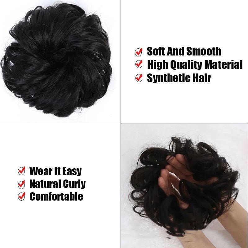 European & American Trendy High-Temp Silk Curly Hair Scrunchie Bun - Fluffy, Natural Elastic Hairpiece