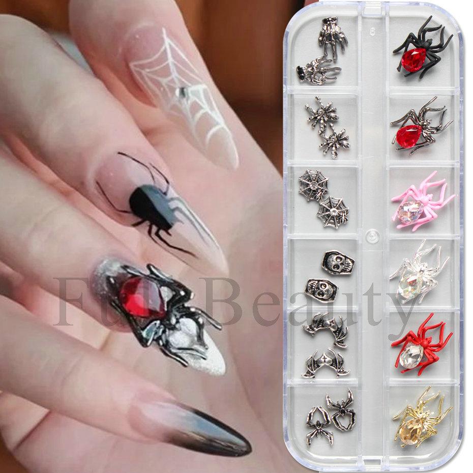 New nail art accessories Halloween dark gem spider skull ghost hand metal alloy nail accessories