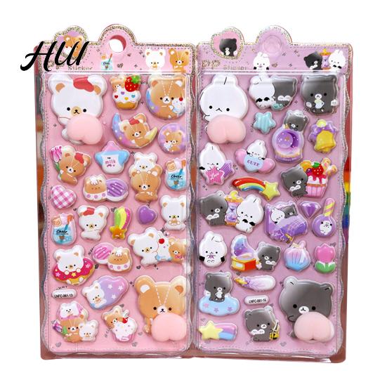Mobile Phone Case Decal 3D Puffy Stickers Panda Rabbit Bear Animal Squishy for Aesthetic Sticker Assortment Kids Cute Bubble Butt Crafts Decor