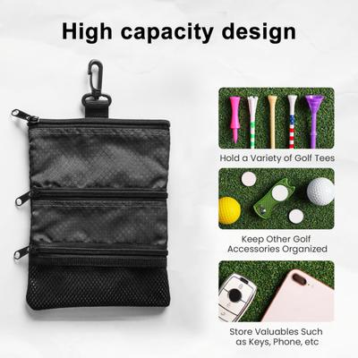 Golf Ball Bag with Waist Clip 3 Pockets Waterproof Nylon Golf Ball Tee Tools Accessories Organizer Pouch Holder Men Women Golf Enthusiasts Gift