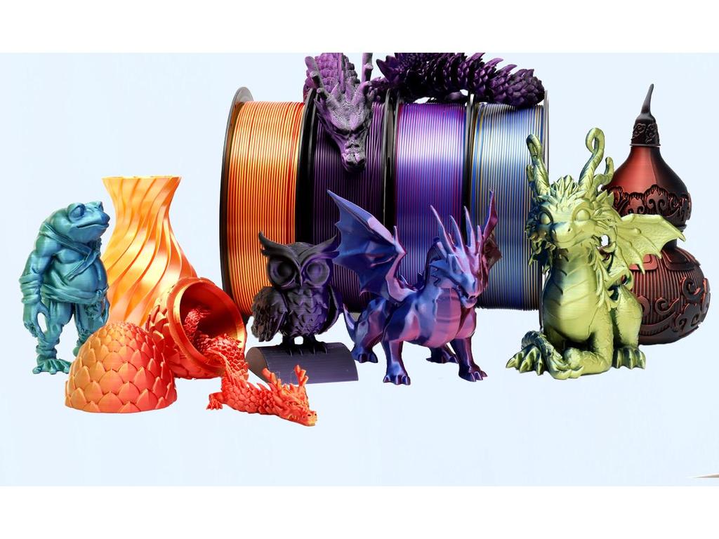 Dual-Color Silk PLA 3D Printing Filament, Non-Clogging & High Toughness, Imitation Metal, 1.75mm, 1kg