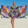 Cosmic Owl Beach Towel Guardian of The Galaxy, Celestial Mandala Design Night Sky Spirit Galaxy Nebula Towel Cosmic Energy Owl