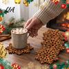 Christmas Holiday Party Supplies 4PCS Hollowed-out Snowflake Wooden Coasters, Heat Resistant Solid Wood Engraved Coasters Drink Mats, Decorative Table