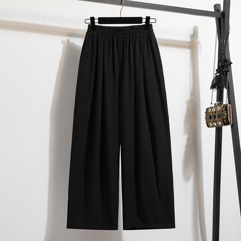 

DIMANAF 2025 Summer Plus Size Long Pants Women Elastic Harem Pants Loose Basic Trousers High Waist Casual Thin 5XL S чёрный