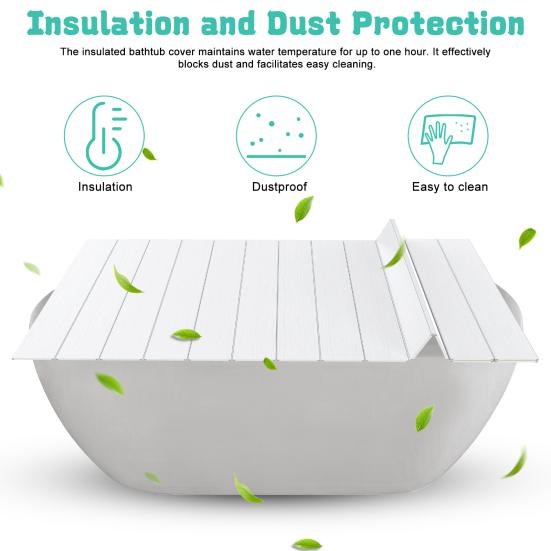 Foldable Bathtub Cover Cover, 63x31.5in Waterproof Bath Insulation Tray, PVC Shutter Dust Board Lid Fit Most Tubs for Home Bathtubs Bathroom