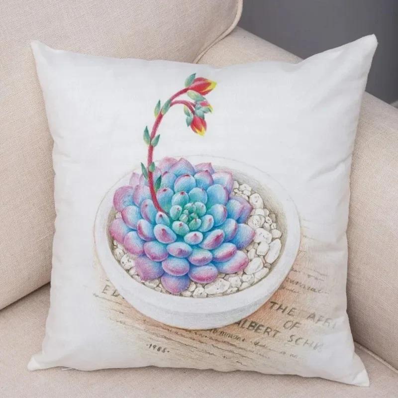 Watercolor Succulents Decorative Pillowcase Car Ornaments Office Living Room Sofa Home Pillowcase