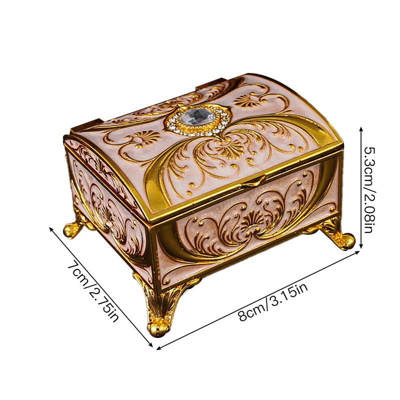 European Style Mini Jewelry Storage Box Necklace Organizer Inlaid Gem Alloy Bracelet Storage Jar Dresser Display Couple Gifts