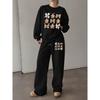 Women's Christmas Print Crewneck & Wide-Leg Pants Set, Soft Chic Long Sleeve Lounge & Athleisure 2-Piece Outfit for Fall Winter