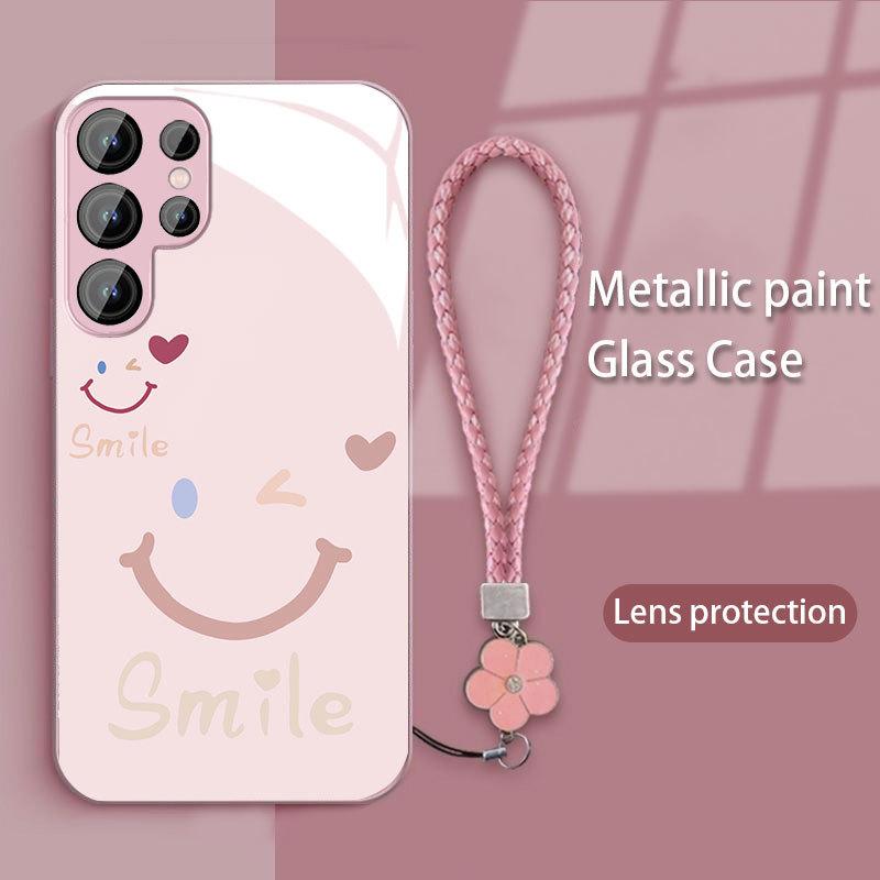 Knipperend Smiley Gezicht Geschikt voor Samsung S24PLUS Mobiele Telefoonhoesje S23 Nieuw S22ULTRA Metaal A52 Glazen Hoesje A53