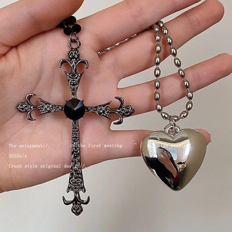 Korean Niche Design Silver Cross Necklace Female Long Clavicle Punk Retro Hottie Y2k Neck Jewelry