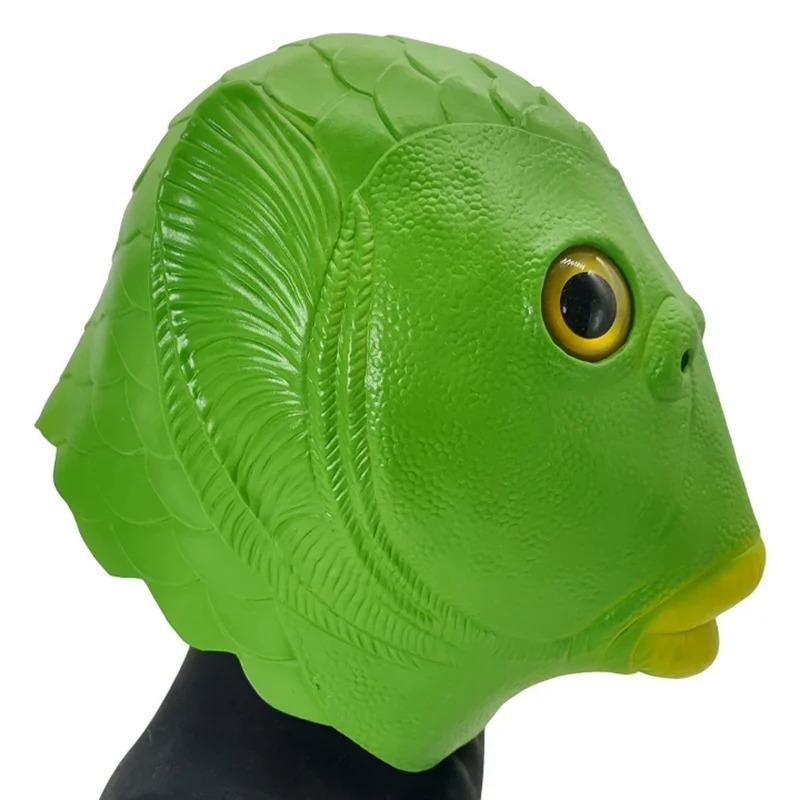 Смешная зеленая рыба голова полнолицевая маска головной убор Хэллоуин животное латексная — фото 5