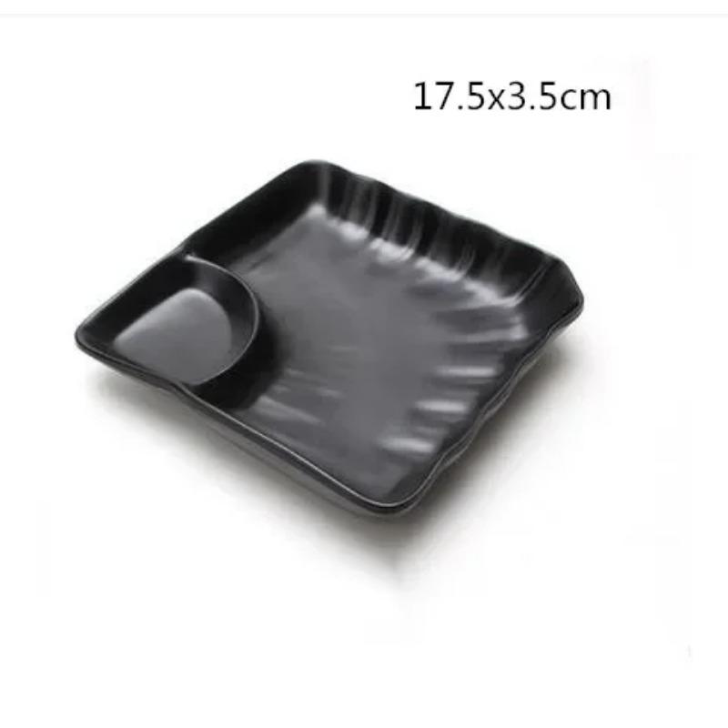 1Pcs Black Melamine Food Grade Plastic Soy Sauce  Pot Bar Tableware Seasoning Sauce Chili Double Grid Sauce Dish Snack Plate